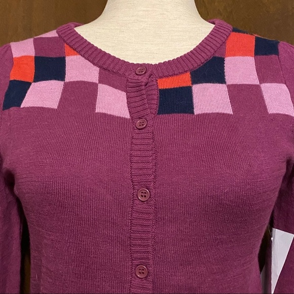 ModCloth Chicly Checkered Intarsia Cardigan Small - Picture 4 of 9